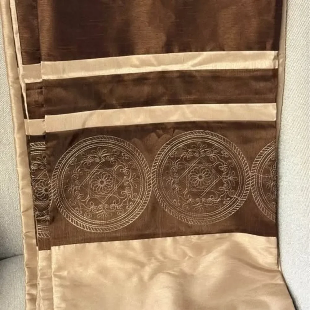 Brown and Gold Embroidered Medallion Grommet Curtain (2) Panels 84 “